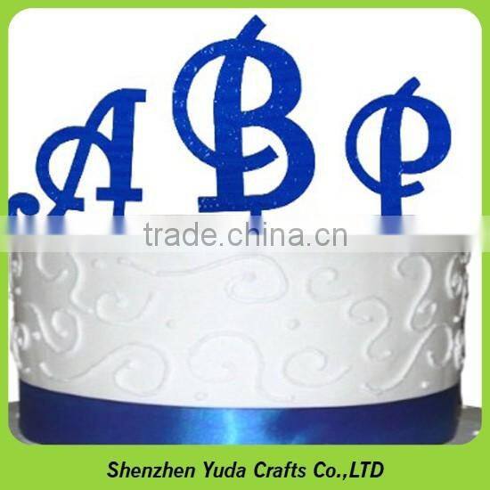Glitter blue English letter A B C cupcake toppers acrylic monogram cake topper