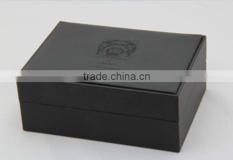 Custom made black leather gift packaging box with embossing Logo , Accept OEM / ODM order