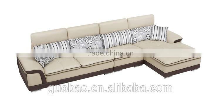 C2219 small size real leather matches fabric modern l shape sofa