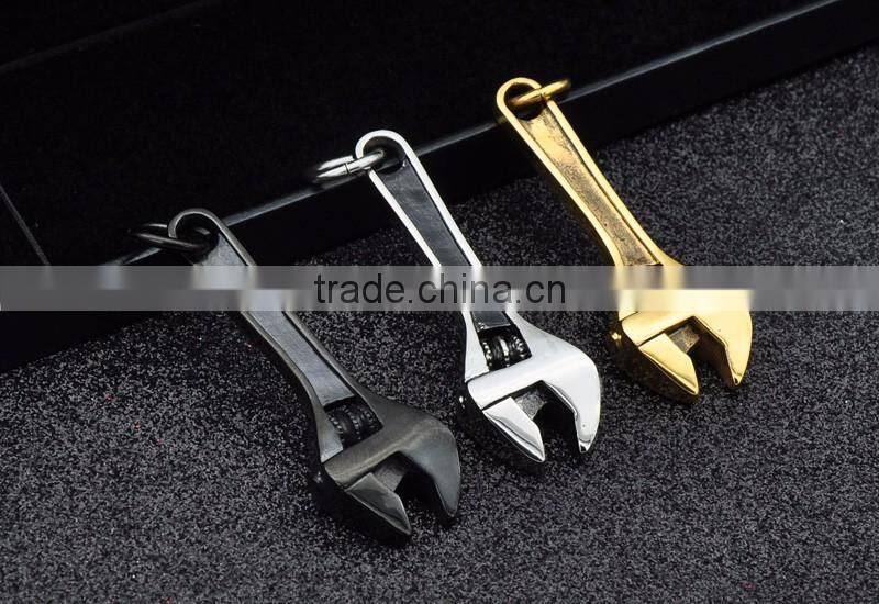 2016 Hip hop Gold Necklace Mens Silver Black Gun Plated Stainless Steel Wrench Pendants Charm Jewelry