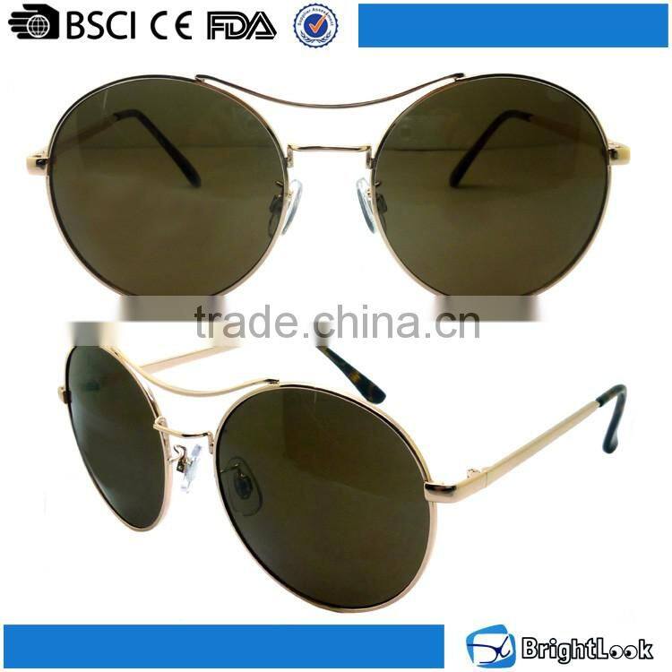 Best selling fashion wholesale custom logo printed lenses classic elegant circle round metal sunglasses for men