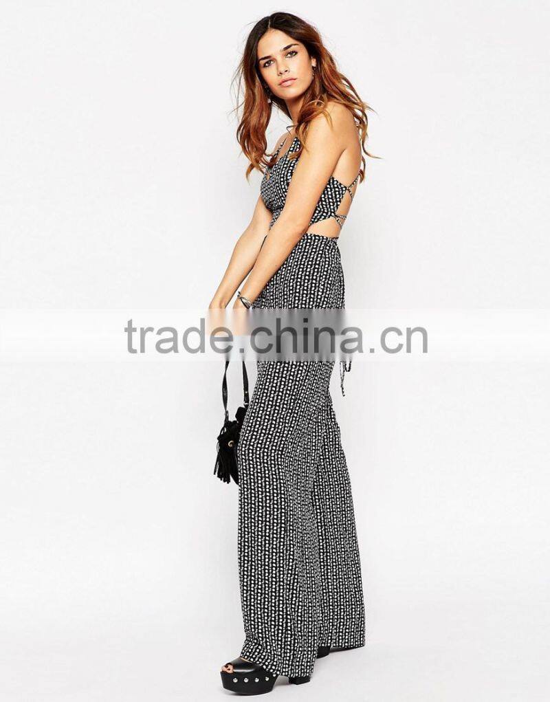 women summer jumpsuit woodblock print also do custom printing one piece jumpsuit strappy back cami Jumpsuit