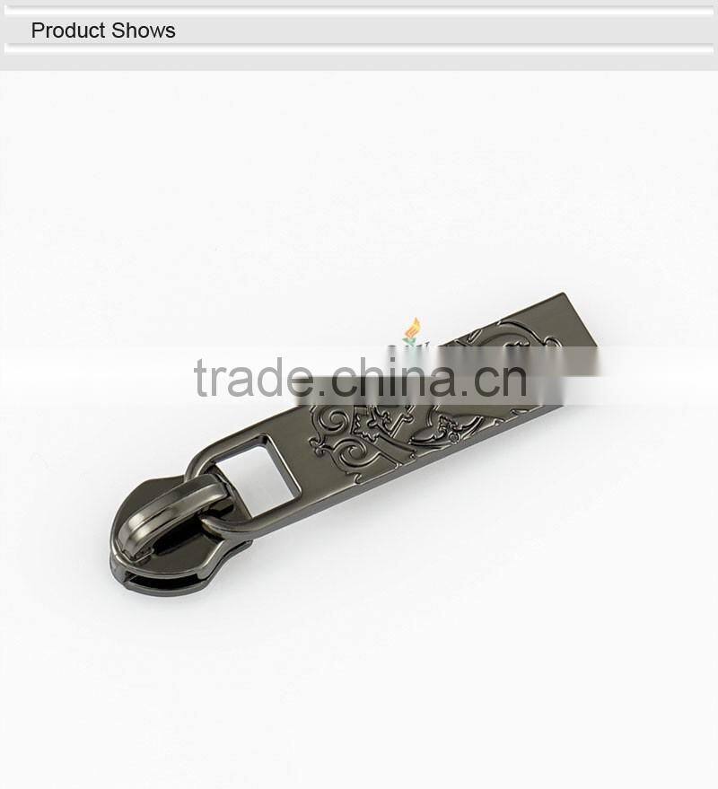 Shiny gunmetal custom metal zipper pull for purse