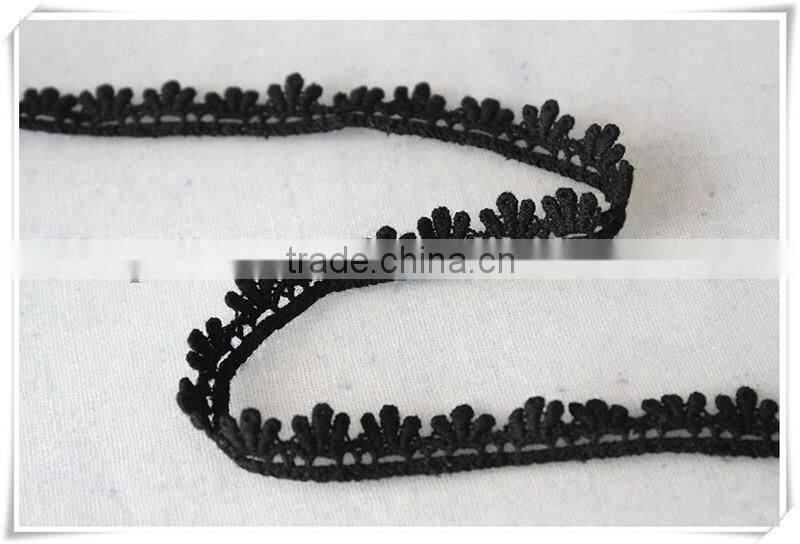 New design 1.4cm width narrow black lovely flower scallop cotton crochet lace trims