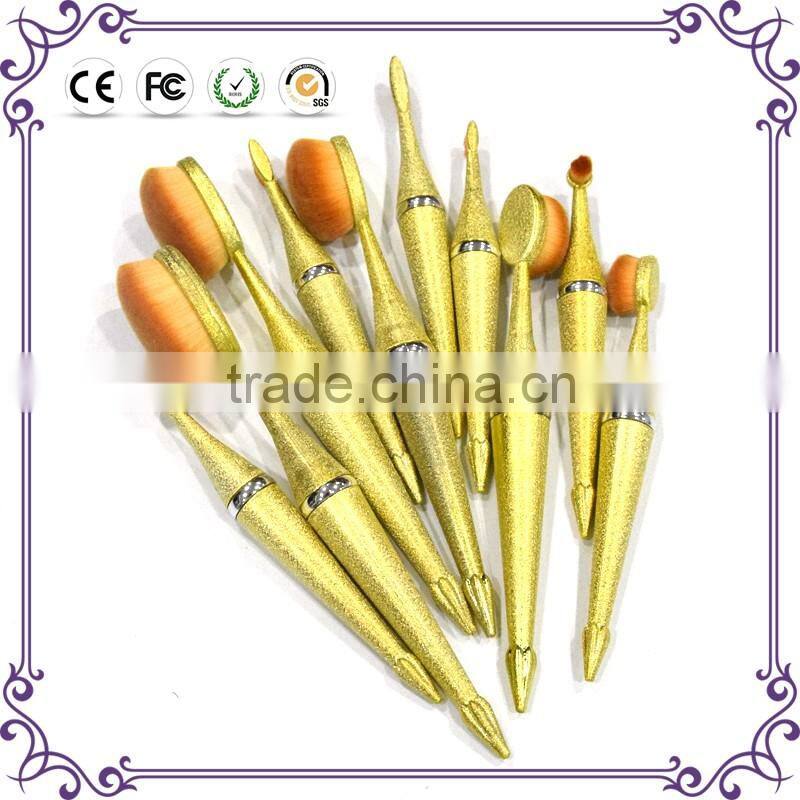 Bling bling New design 10 pieces oval multi-purpose toothbrush makeup brush sets professional pink makeup oval brush