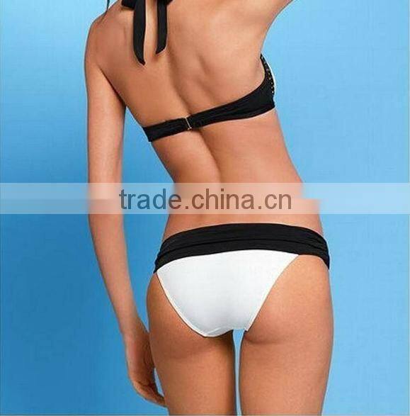 New Arrival 2014 Newest Black White Sexy Bikini For Mature Women Thong Bikini Swimsuit Sexy Striped Bikini Swimsuit