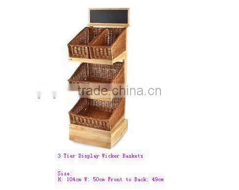 4 Tiers wicker baskets With Wood Stand