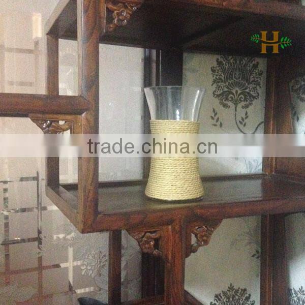 wholesale different types Hand Made clear glass vase,Paper Rope Decoration Glass Vase