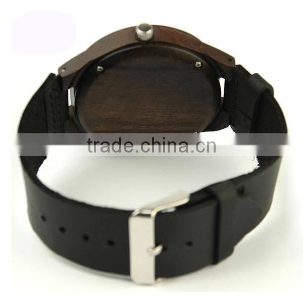 Custom logo watch mens retro ebony watches with leather strap