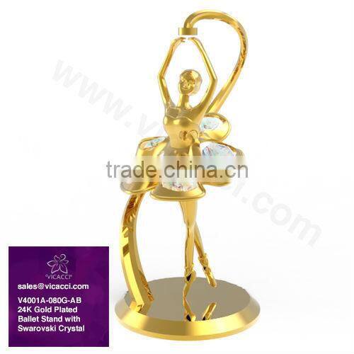 High Quality Gold Plated Decorative Ballet Figurine with crystals from swarovski