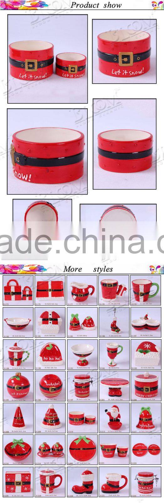 Christmas design red round ceramic pet bowl