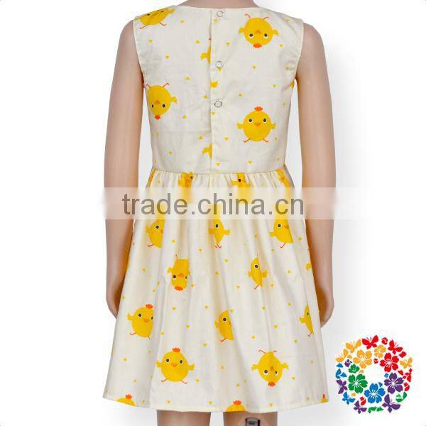 Wholesale Baby Girls New Chicken Printing Sleeve Dress Fashion Summer Cotton Dress Shirt