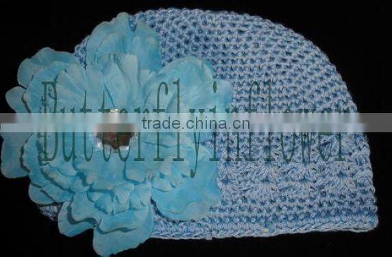 Hot Sale Kufi Hat Withe Flowers Crochet Beanie Hat For Baby Wholesale Cotton Baby Beanies