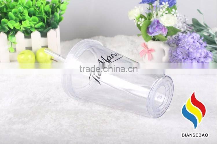 customized design PS clear tumbler with straw for promotion