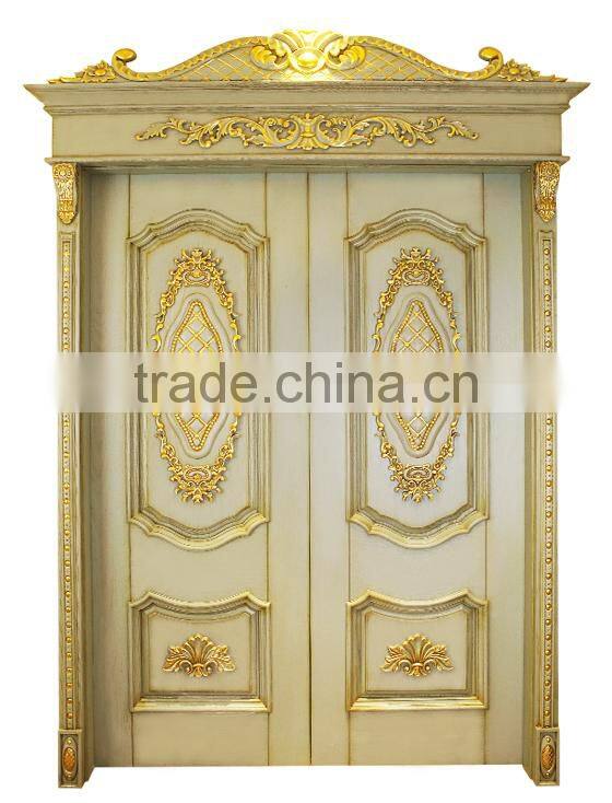 High End European Imperial Style Rome Framed Decorative Solid Wood Carving Double Door Painted in White and Gold BF12-05234c