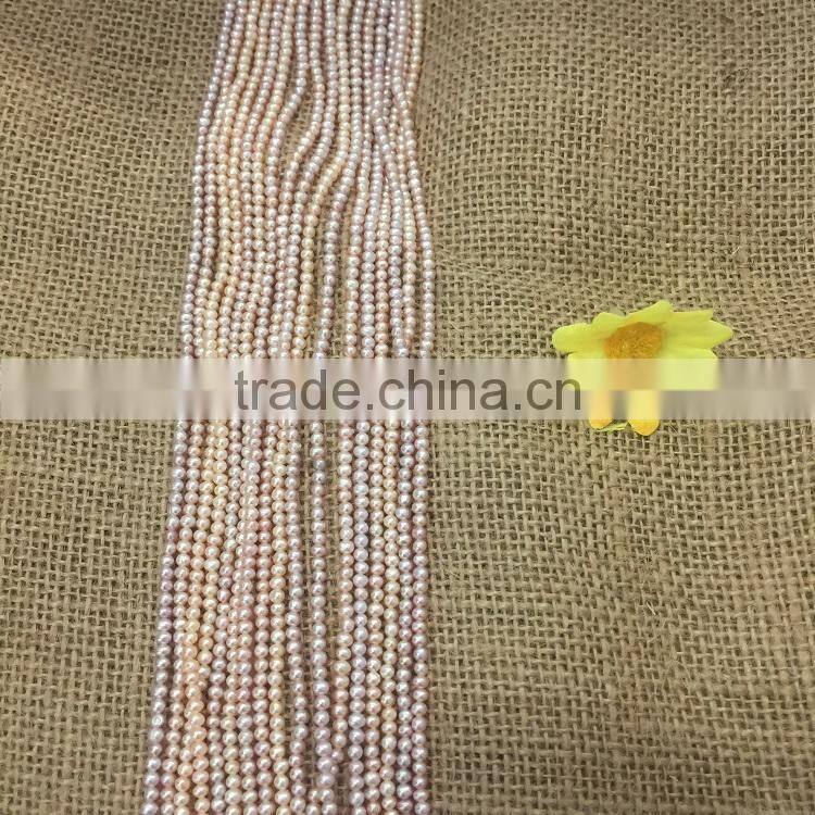 3mm pink freshwater pearl strand