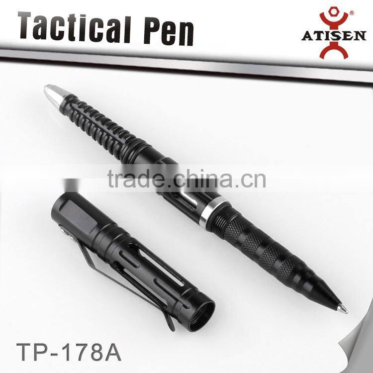 Black 6061Aluminum steel Hollow out Tactical ball point pen,glass breaker 2 in 1 TP-178A