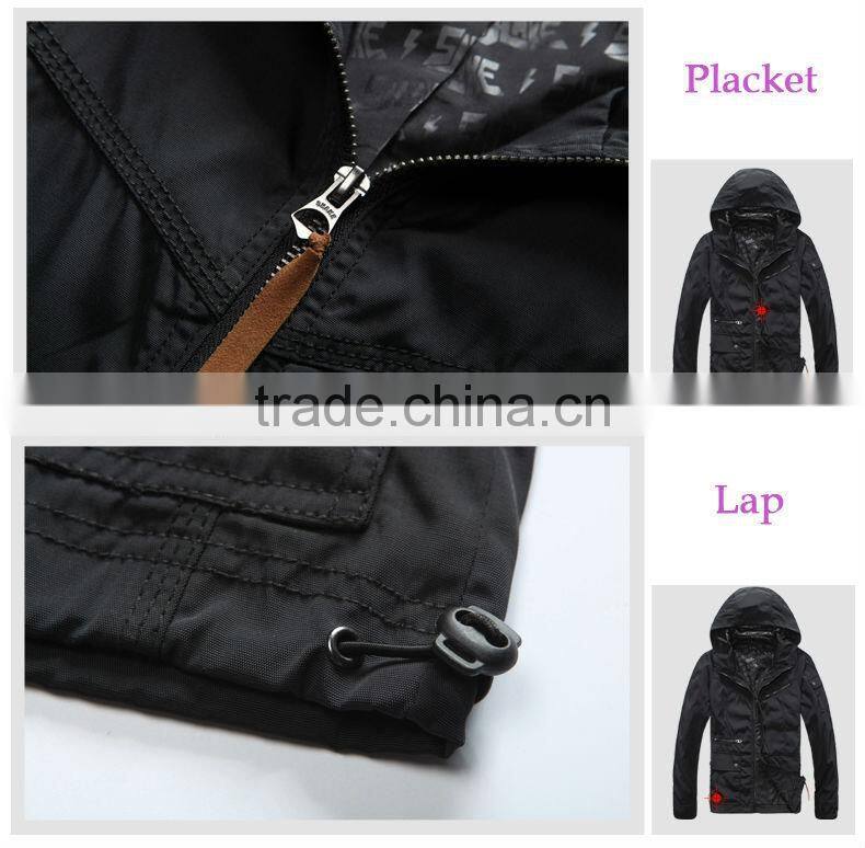 Outdoor black hooded rain jacket