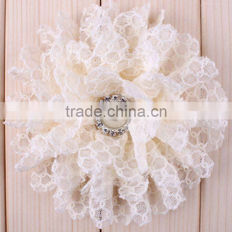 fabric flower with pearl beads center for kids hair accessories