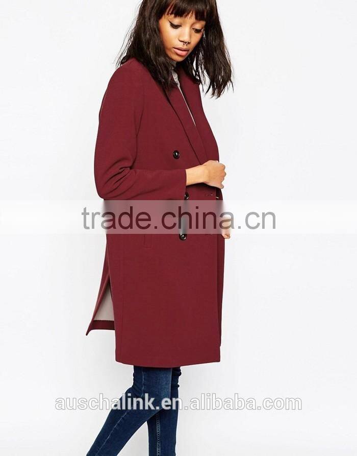 latest design ladies double breasted long coat wholesale