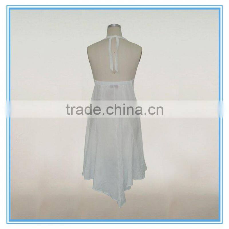 Women White Asymmetrical Dress Designer Halter Neck One Piece Backless Dress