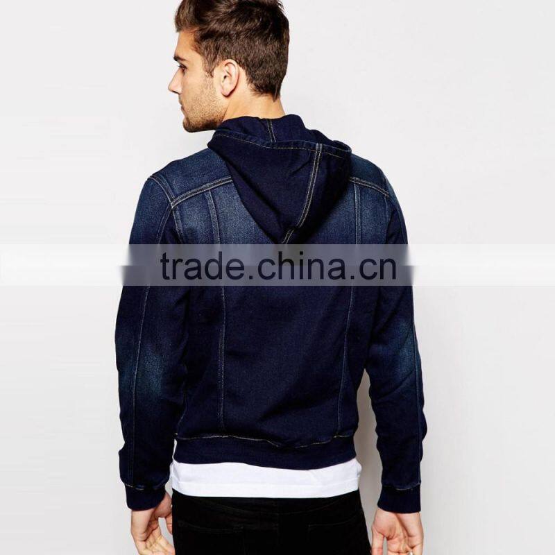 2016 new fashion denim hoody jacket for men customized design
