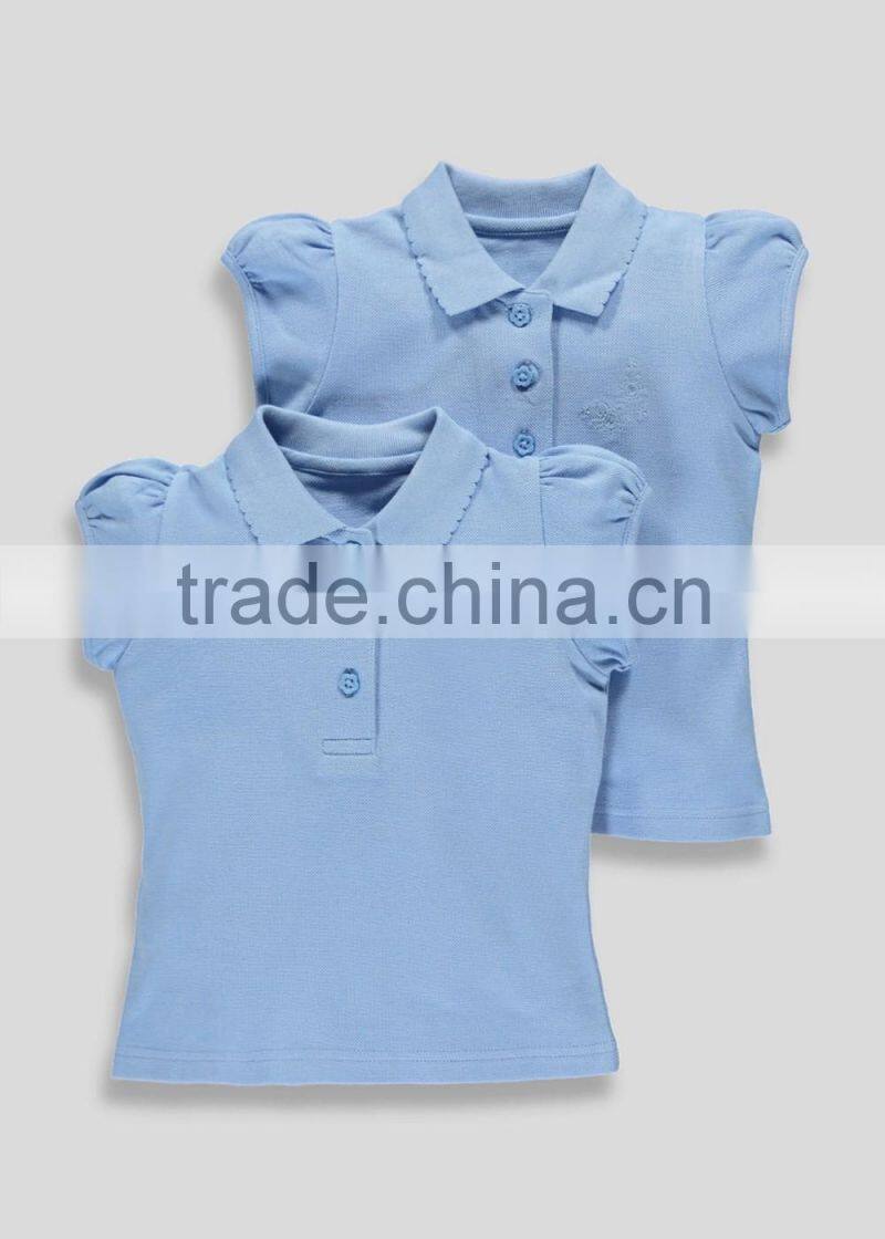 2016 Wholesale OEM girls embroided school uniform short sleeve polo shirts for 3-13yrs girls