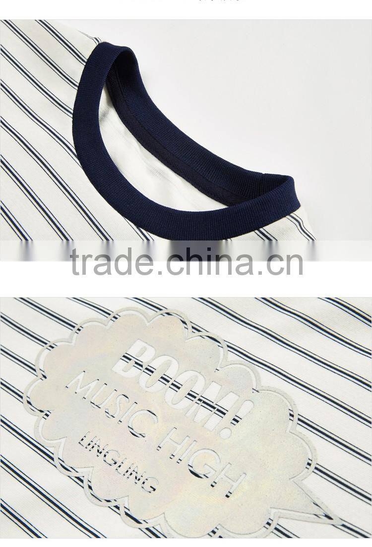 Slim Soft Elastic Girl Short Sleeve O-neck Crop Top t-shirt 100% cotton wholesale striped t-shirt