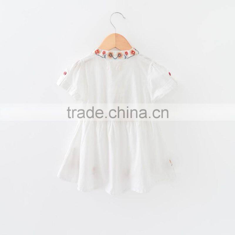 F10024A Cotton dress flower embroidery pattern short sleeve girl dress