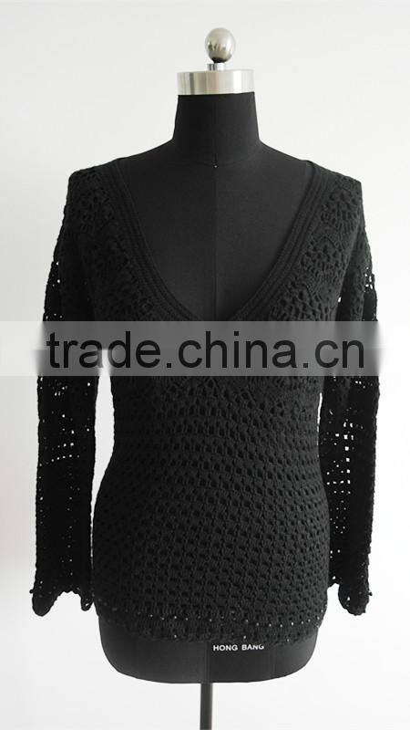 Fashion ladies/girls hand crochet long sleeve pullover sweater