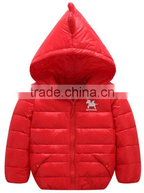 latest kids fashion dianosaur animal cute down clothes,custom made boys padded warm down jacket