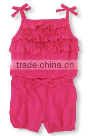 bubble suit Seersucker Romper pure knit cotton union suit for baby girls rose red infant Tiered ruffles girls bodysuit