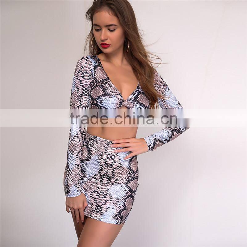 Runwaylover 021 Ladies Two Piece Suits , Deep V-Neck Crop Top And Mini Skirt