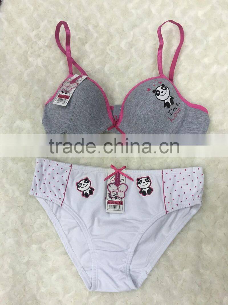 Padded bra without wire and brief for 8-16 years girls