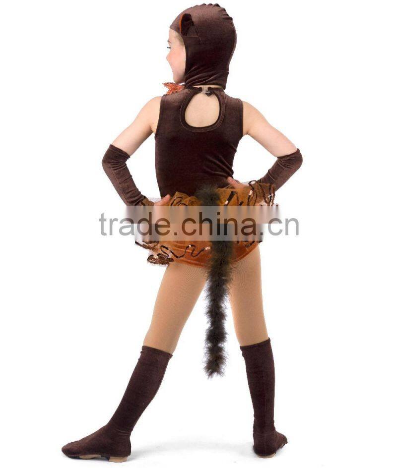 2016 New Design -little kids brown velvet tutu-monkey character stage dress