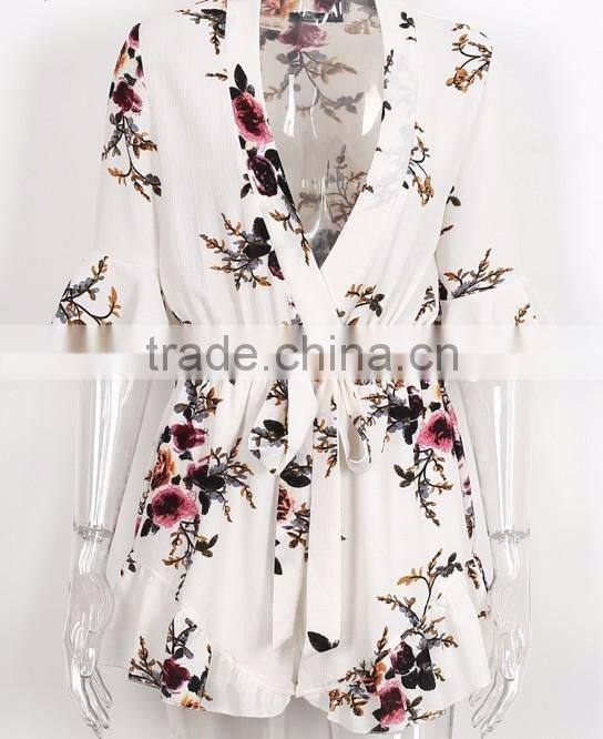 2017 new chiffon white chiffon romper , women floral jumpsuits