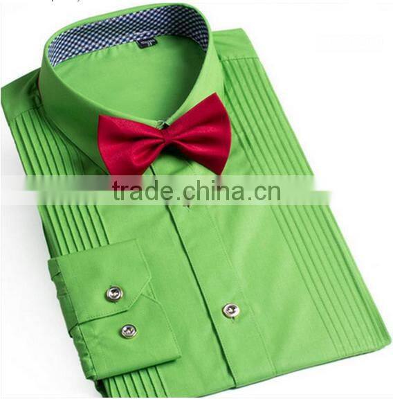 new men's 100% cotton wing collar tuxedo shirt for man with french cuffs and pleats
