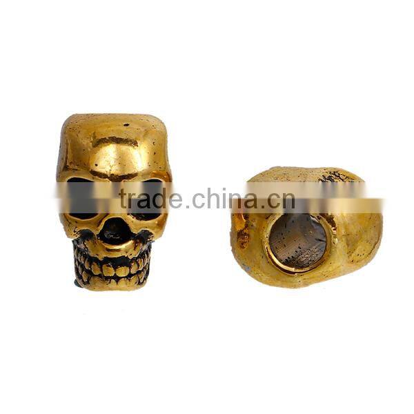 Zinc Based Alloy 3D Spacer Beads Skull Gold Tone Antique Gold