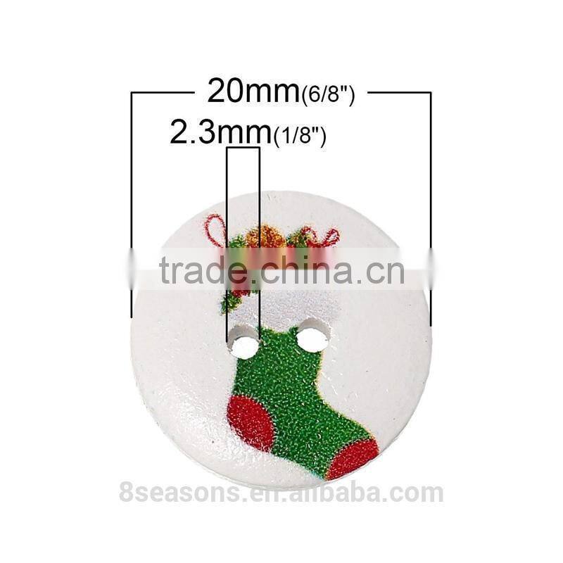 Top Quality 20mm Christmas Stocking Round Two Holes Wood Button OEM Accepted