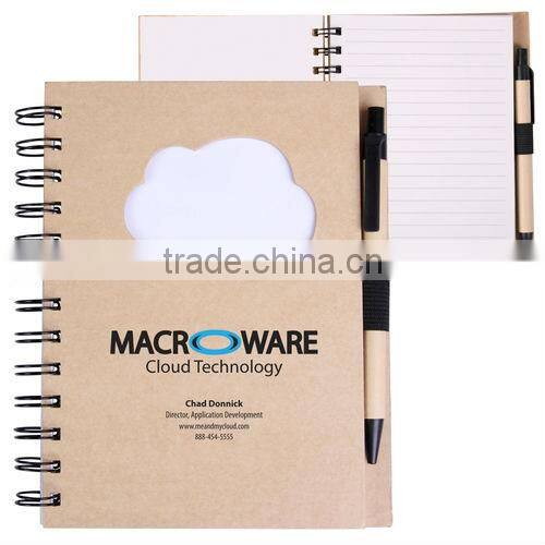 Hard kraft paper cover spiral winding notebook 70grams 70sheets 17.5*14cm with paper pen with star shape cutout logo