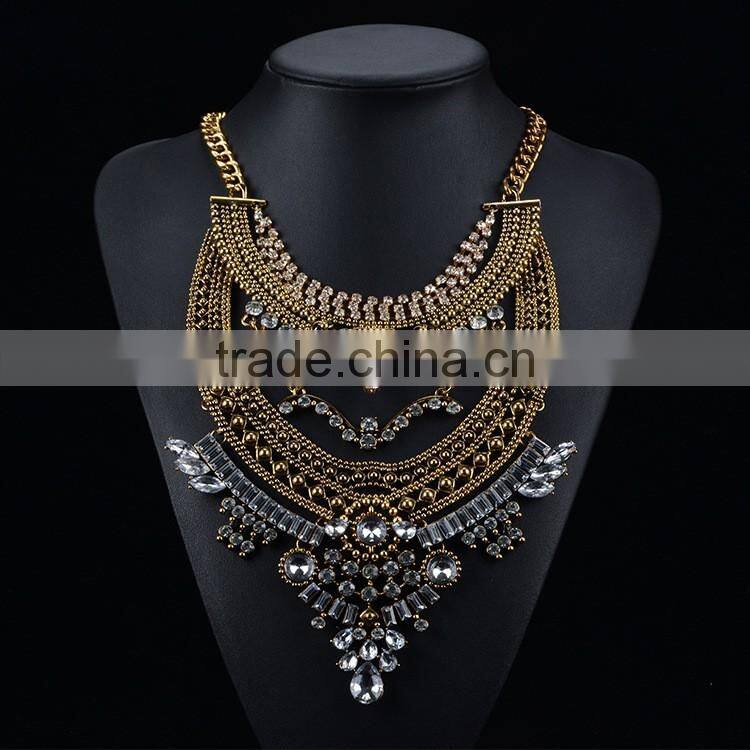 Fashion Jewelry 2016 new European and American jewelry multilayer alloy diamond necklaces pendants For Woman