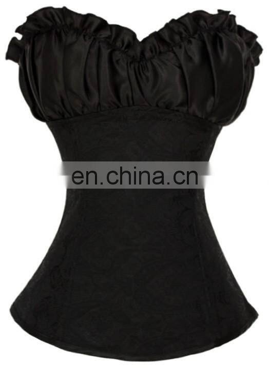High Quality Black Floral Pattern Ruffled Top Sexy Corset Lingerie
