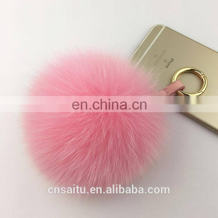 Genuine Fox Fur Keychain In Multicolor Pompom Bag Accessories Fur With Leather