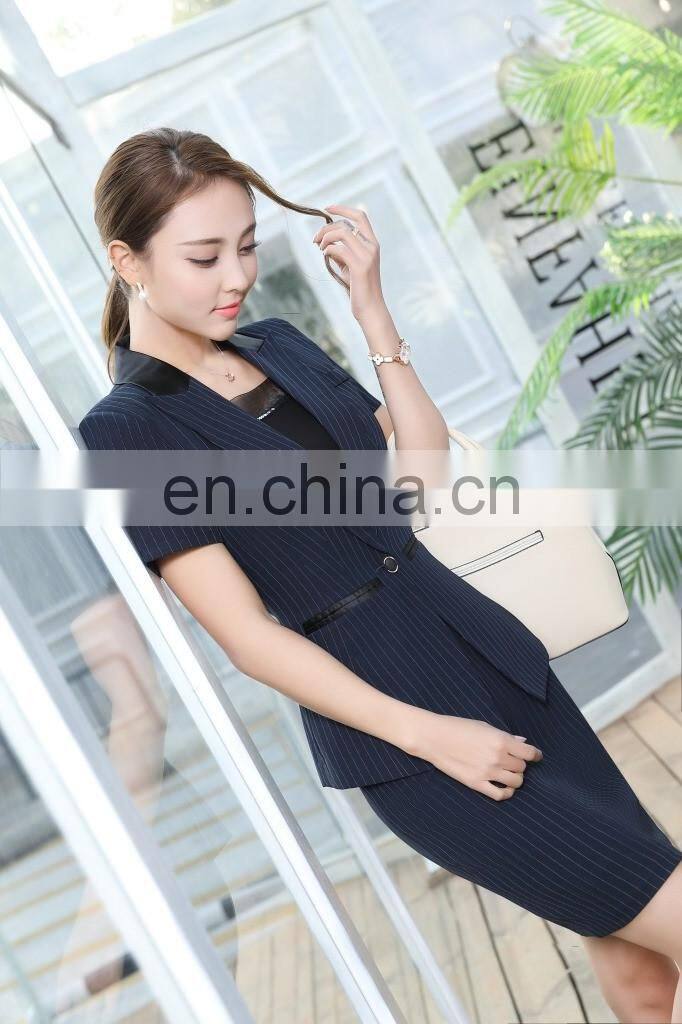 Brand Quality Latest Designer Blue Office Short Sleeve Suits for Women Professional Supplier
