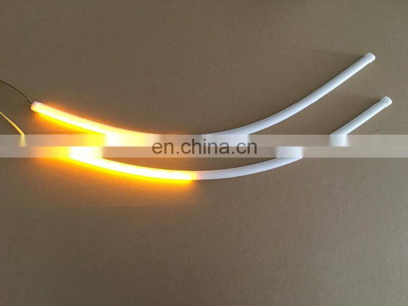 universal 2x60cm car led flexible DRL with running turn signal car headlight flow turn light