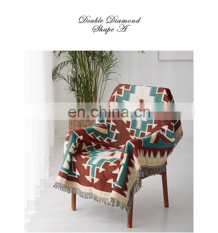 RAWHOUSE woven boho geometric rug jacquard mandala tapestry throw blanket