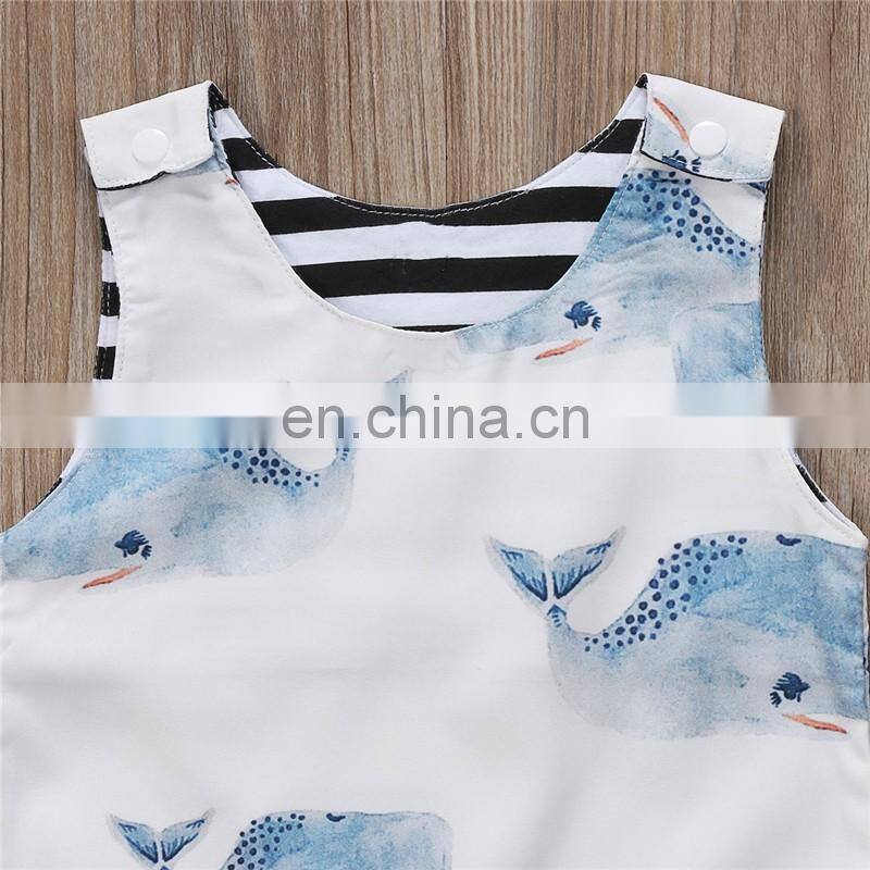 2018 New Design Romper Sleeveless Jumpsuit Whale Printed One Piece Newborn Boy Girl Summer Romper
