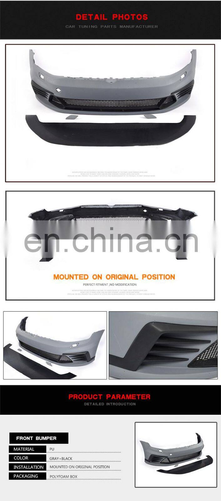 Trade Assurance PU Clubsport Front Bumper for VW Golf 7 VII MK7 GTI R 14-16
