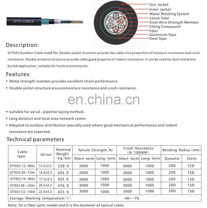Double jacket Direct buried GYTA53 type Outdoor Fiber Optic Cable