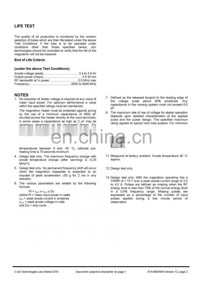Marine electronics maritime navigation communication Furuno marine radar spare parts UK MG4004 E2V X band magnetron